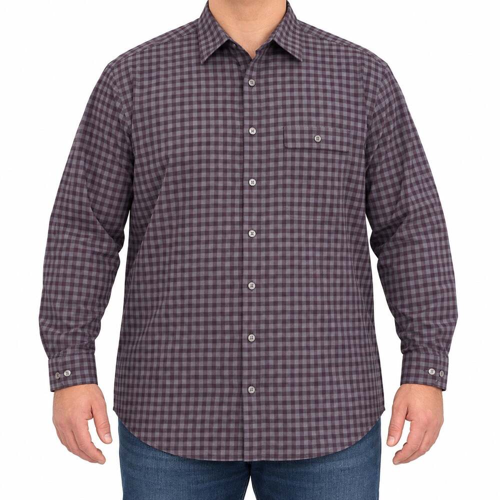 NEW Van Heusen Shirt Mens 3XLT Purple Plaid Cotton Blend Long Sleeve Button-Up